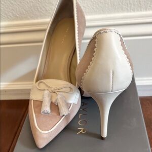 Ann Taylor Elegant Women's Beige suede and White tassel Heels Size 10